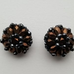 Brown stone vintage clip earrings